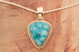 Artie Yellowhorse Genuine Kingman Turquoise Sterling Silver Navajo Pendant